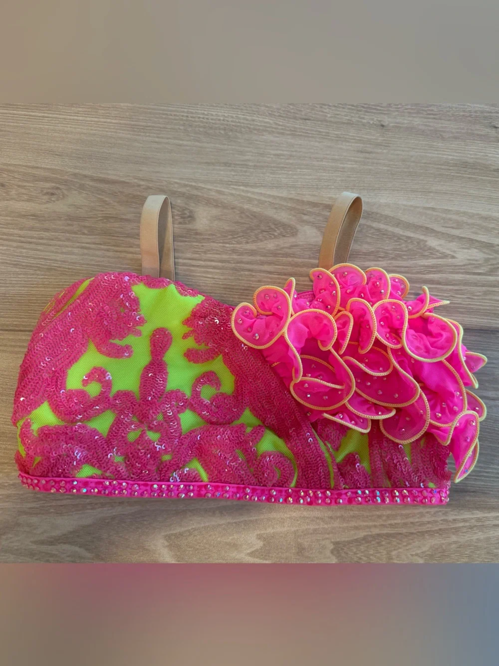 Girls Dance Costume Two-Piece Neon Pink and Lime Set - Size CM child medium